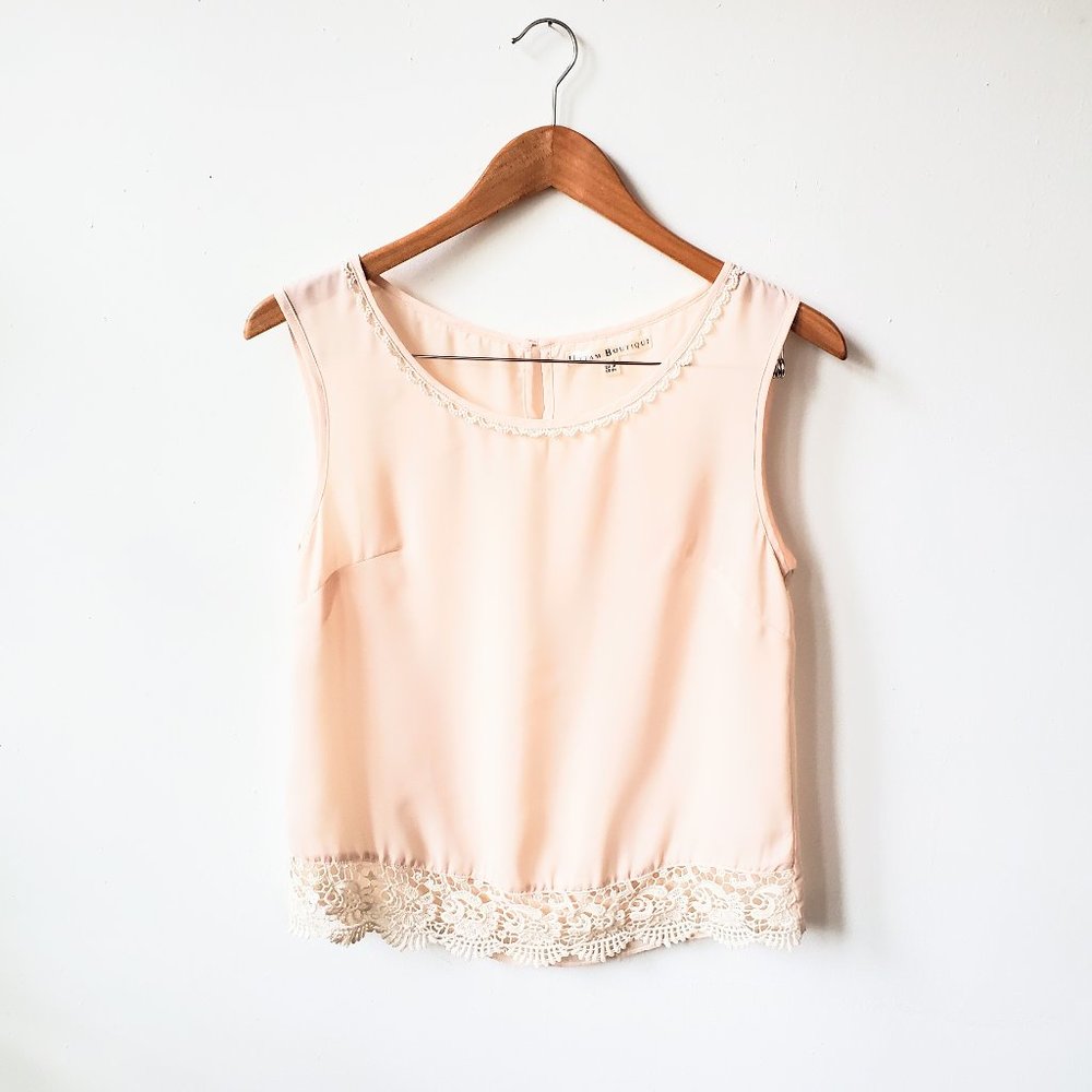 Uttam Boutique Sleeveless Sheer Lace Top, Pale Pink, 2/4